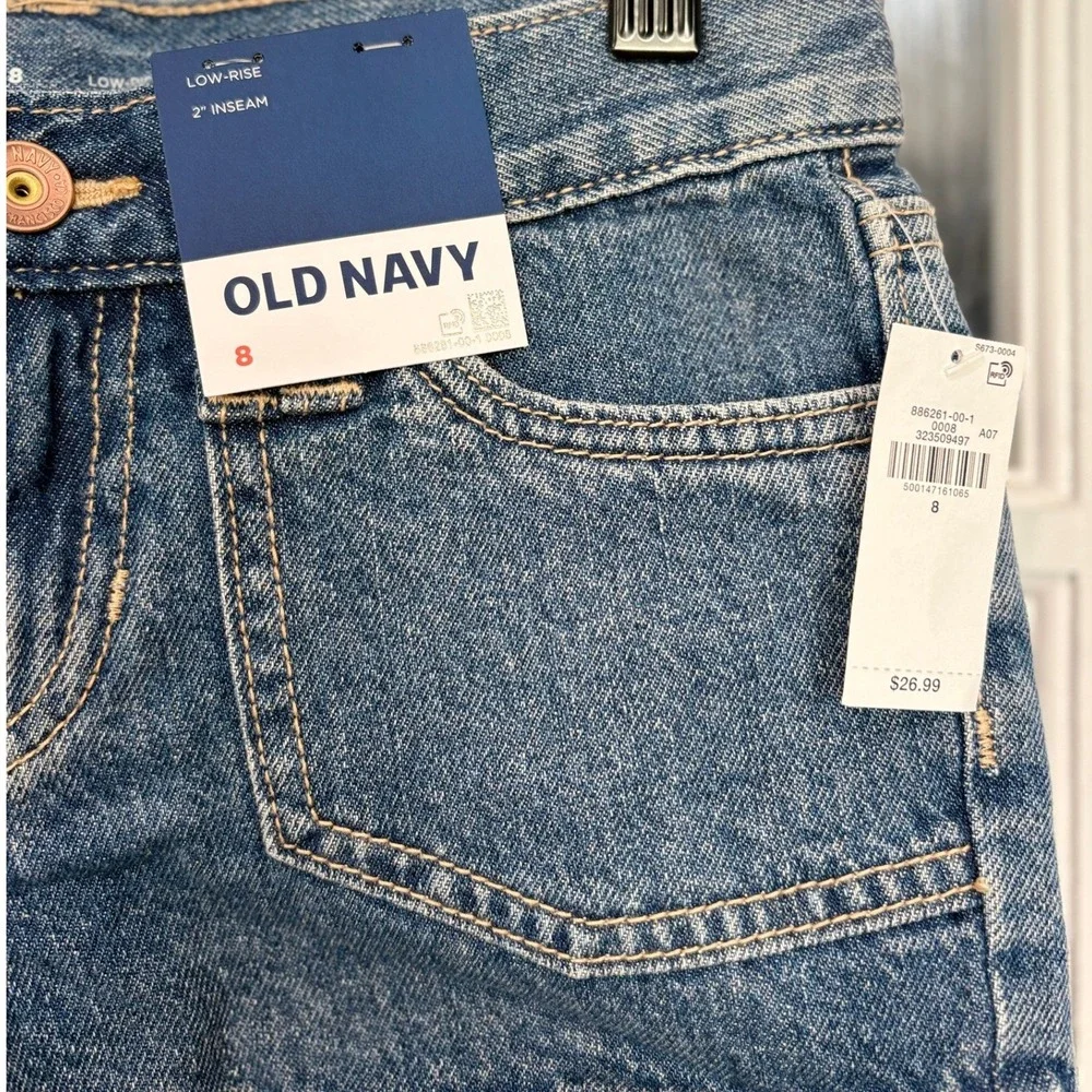 Old Navy Girls Low-Rise Denim Shorts Size 8 Medium Wash Blue NWT 2